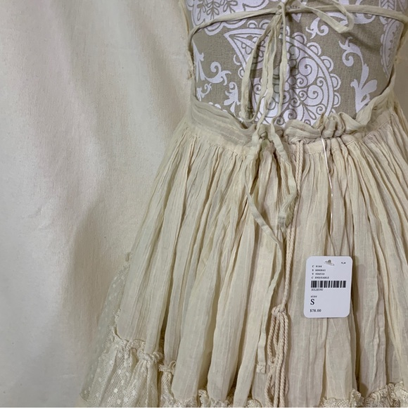 Free people // nwt sand lace tiered mini dress size small - Picture 6 of 8